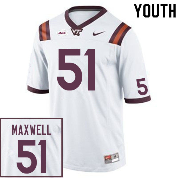 Youth #51 Tre Maxwell Virginia Tech Hokies College Football Jerseys Sale-White